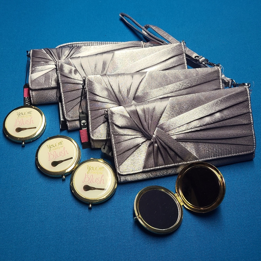 Bridal Party Wristlet and Compact Mirror Set of 4